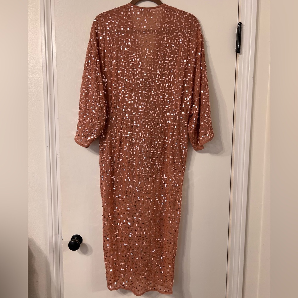 ASOS Pink Sequin Twist-Front Midi Dress - Picture 3 of 4